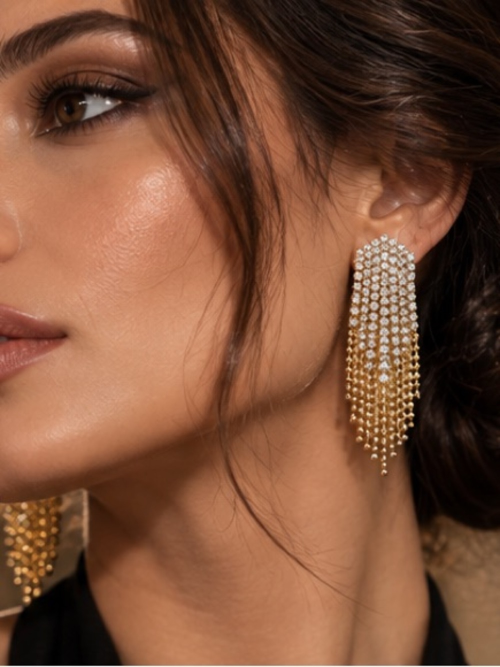 Luxury Crystal Gold Tassel Earrings Rhinestone Chandelier Earrings - Picture 5 of 5